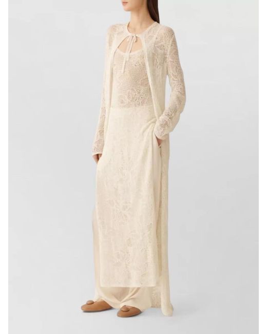 Fabiana Filippi White Long Sleeve Lace Front Sheer Dress