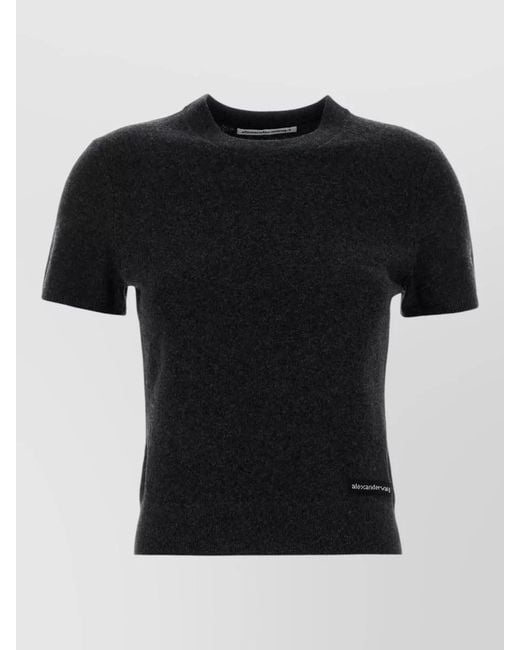 Alexander Wang Black Wool Logo-Print Knitted Top