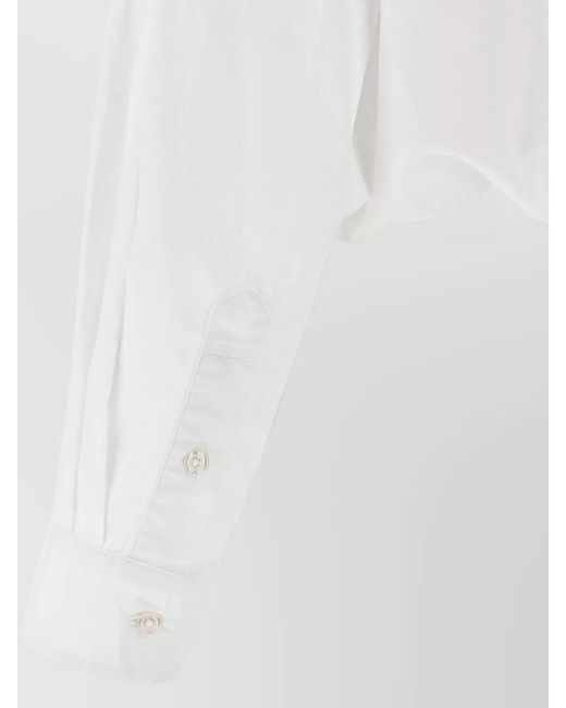 R13 White Cropped Crossover Shirt Long Sleeves Collar