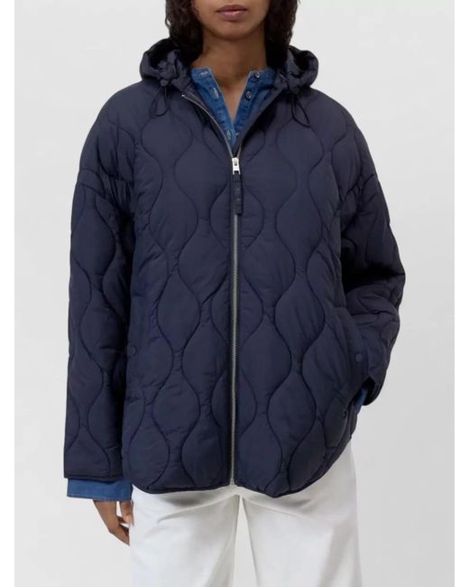 Closed Blue Quilted Parka Coat
