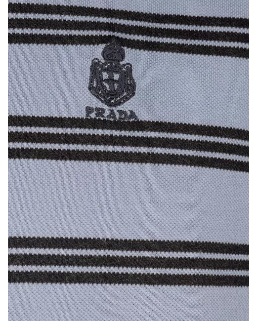 Prada Blue Striped Polo Shirt Short Sleeves Collar for men