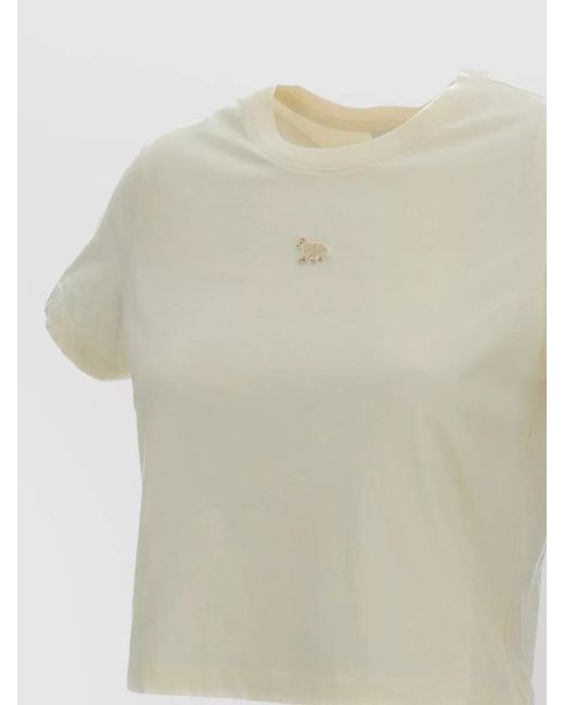 Maison Kitsuné Natural Organic Cotton Cropped Logo T-Shirt