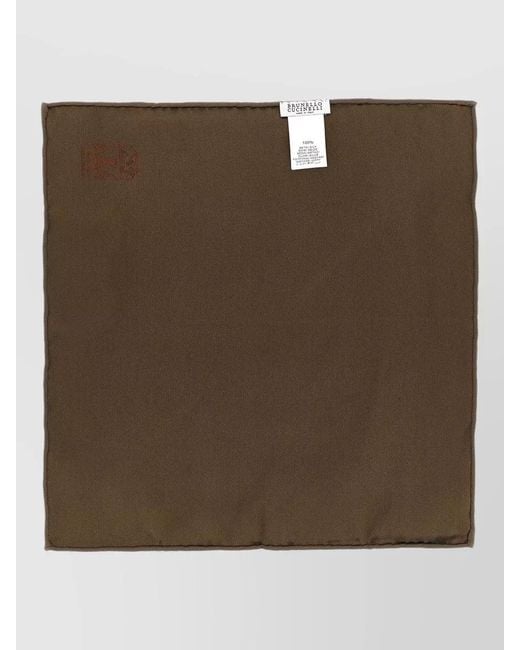 Brunello Cucinelli Brown Double Face Silk Square Clutch Scarf for men