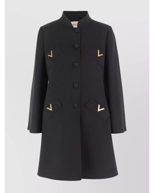 Valentino Garavani Black Cashmere-Blend Knee-Length Single-Breasted Coat