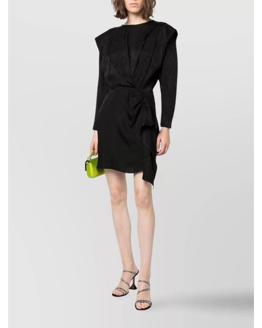 IRO Black Silk Blend Draped Asymmetric Mini Dress