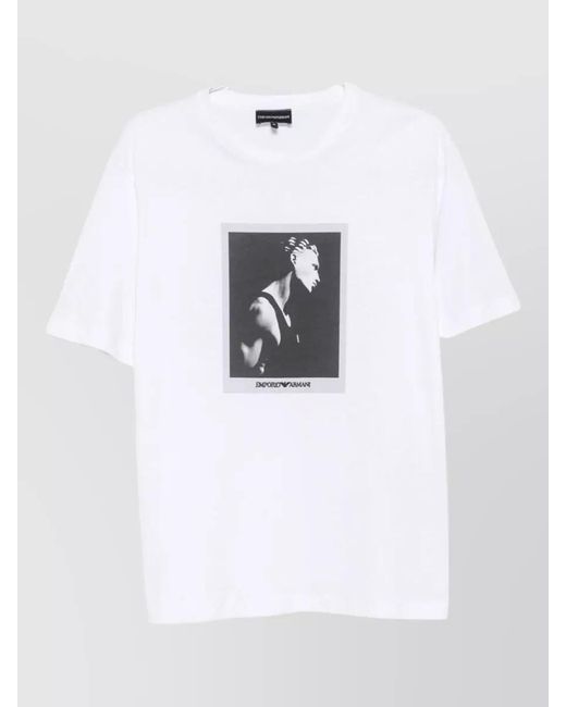 Emporio Armani White Cotton T Shirt Front Graphic Print for men
