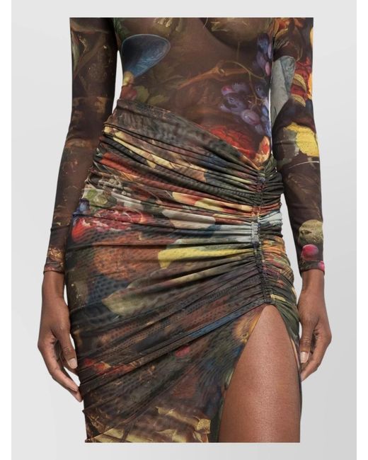 AZ FACTORY Black Printed High-Rise Side-Slit Midi Skirt
