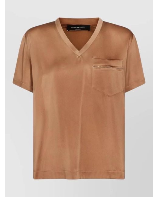 Fabiana Filippi Brown Short-Sleeve V-Neck T-Shirt