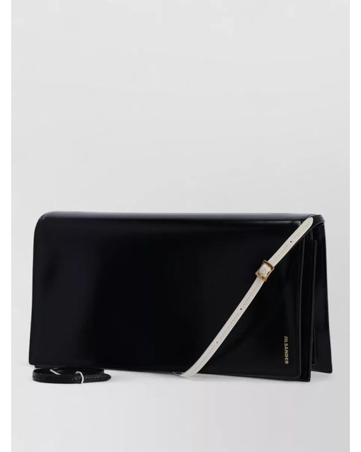 Jil Sander Black Shoulder Bag Detachable Strap Glossy Hardware