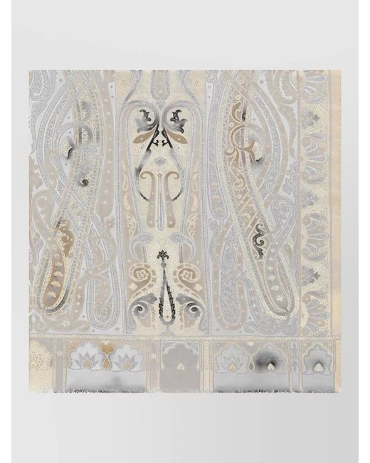 Etro Multicolor Rectangular Scarf Fantasy Motif Fringed Edges
