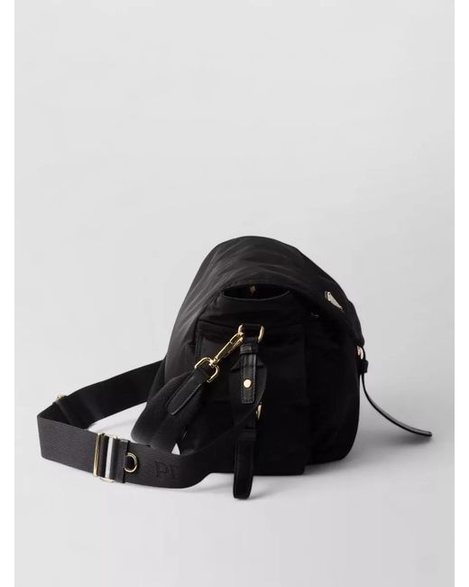 Prada Black Shoulder Bag Pattina Buckle Strap Pockets