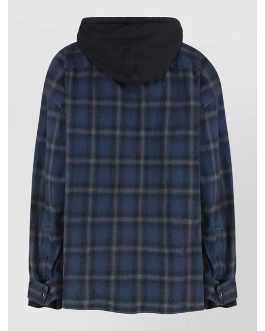 Maison Mihara Yasuhiro Blue Hooded Cotton Shirt Relaxed Check Pattern for men