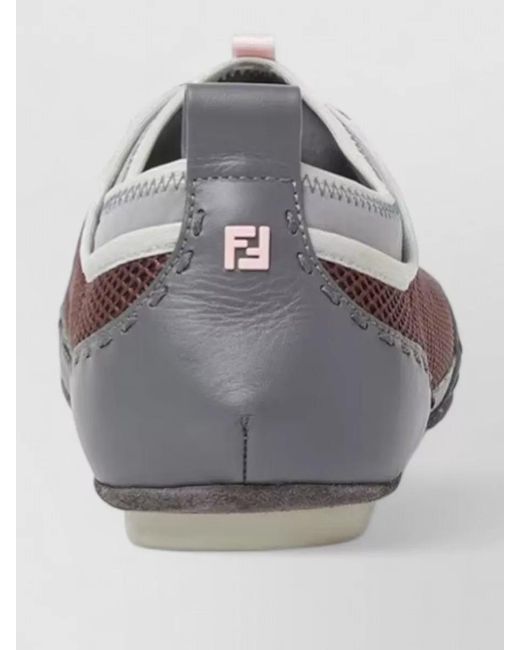 Fendi Gray Fit Mesh Leather Sneakers Rubber Sole for men