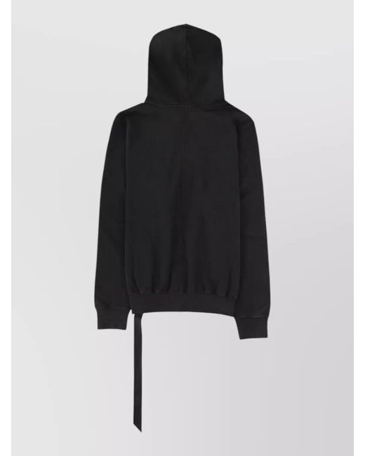 Rick Owens Black Hooded Jacket Drawstring Ribbed Cuffs Hem for men