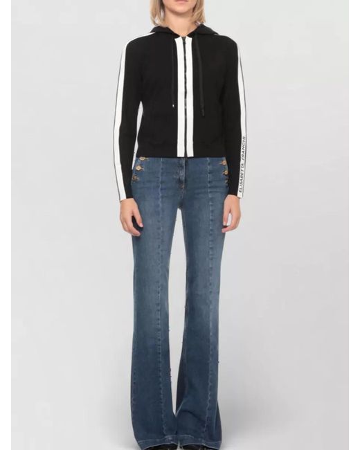 Elisabetta Franchi Black Hooded Zip Sweatshirt