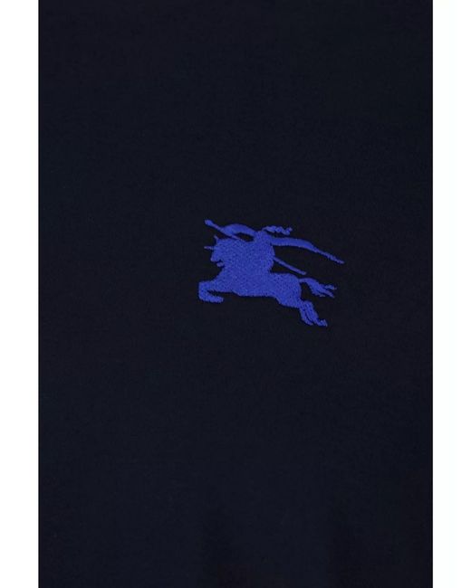 Burberry Blue Cotton Logo-Embroidered T-Shirt for men