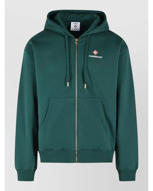 Casablanca Green Cotton Hooded Sweatshirt Drawstring Hood Pockets for men