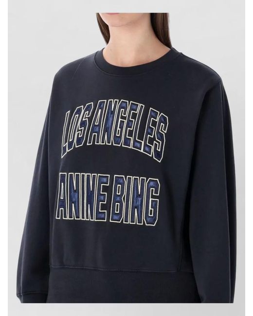 Anine Bing Blue Cotton Blend Relaxed Fit Cropped Sweatshirt