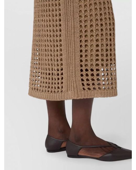 Max Mara Natural Crochet Cotton Midi Skirt Ribbed Waist