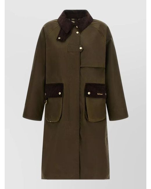 Barbour Green Kirklees Jacket Long Sleeves Corduroy Collar