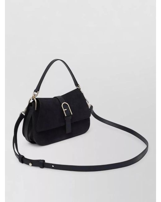 Furla Blue Flow Mini Leather And Suede Shoulder Bag