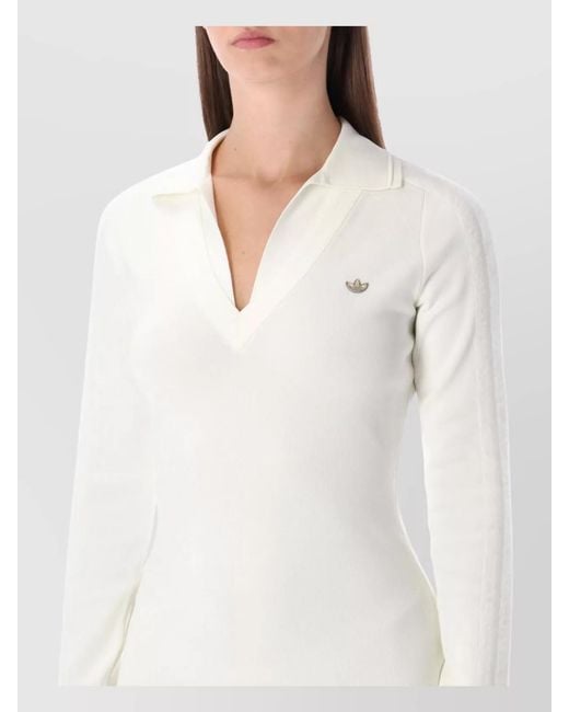 Adidas Originals White Long Sleeve Ribbed Knee-Length Dress