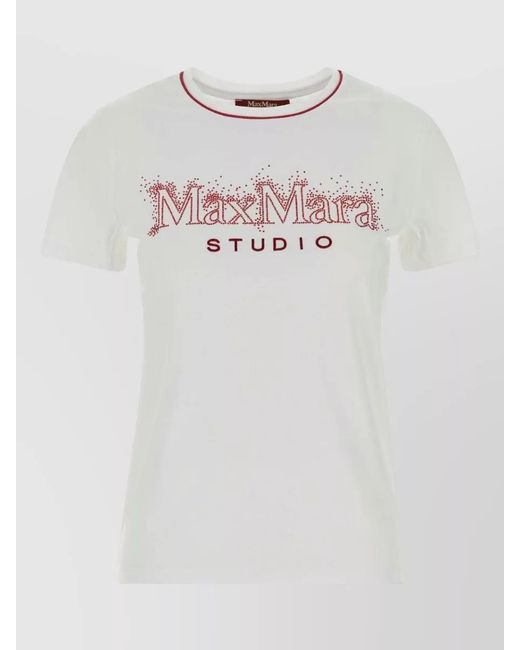 MM STUDIO White Pugnale Cotton Crew Neck Short Sleeve T Shirt