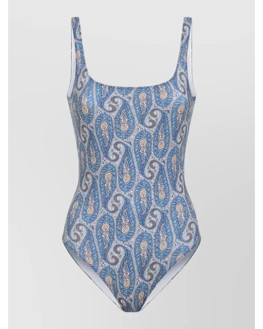 Etro Blue Paisley Scoop Neck Sleeveless One Piece