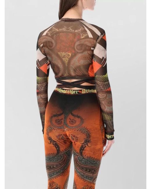 OTTOLINGER Red Paisley Geometric Mesh Long Sleeve Top