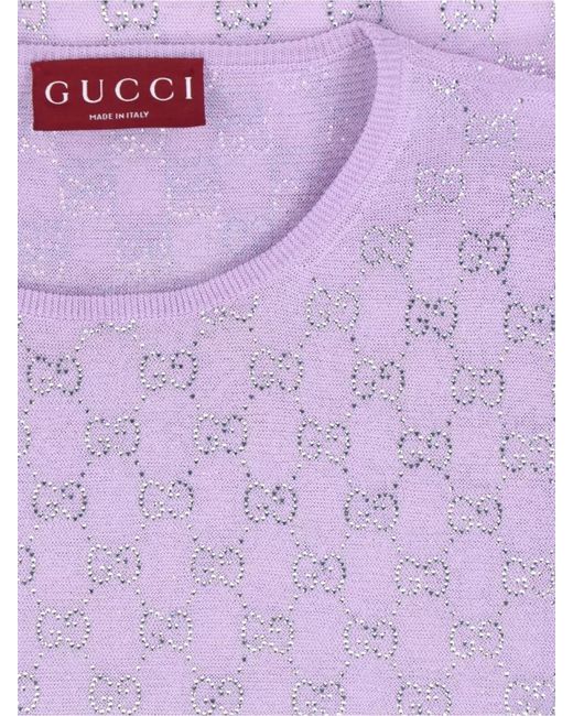 Gucci Purple Long Sleeve Crew Neck Knit Top