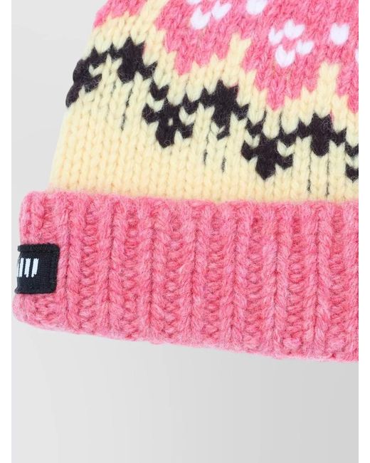 Miu Miu Pink Wool Jacquard Beanie