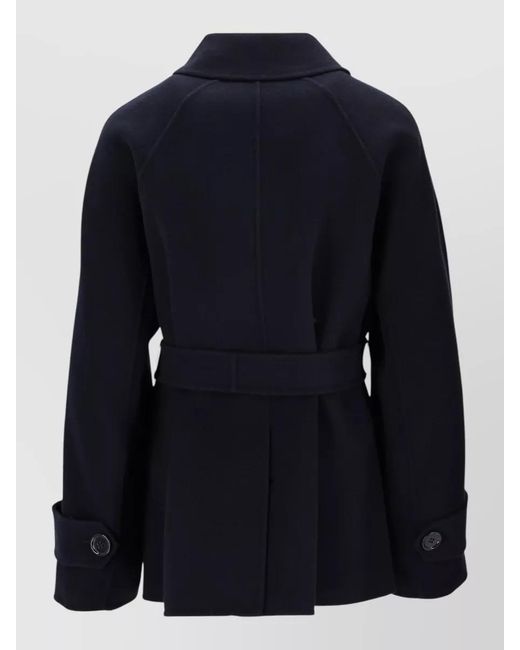 Max Mara Blue Jacket Notched Lapels Belted Waist Cuffs