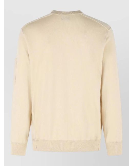 C P Company Natural Cotton Crew Neck Sweater Arm Pocket for men
