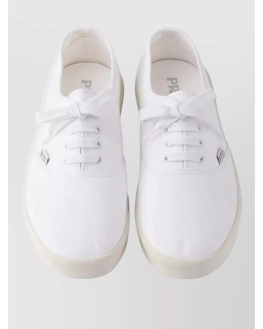 Prada White Drill Fabric Low Top Lace Up Sneakers for men