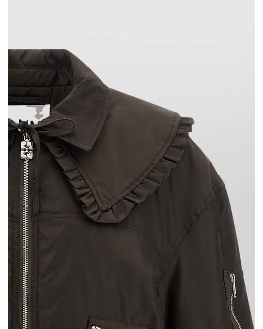 Ganni Black Nylon Duchesse Bomber Jacket Long Sleeves