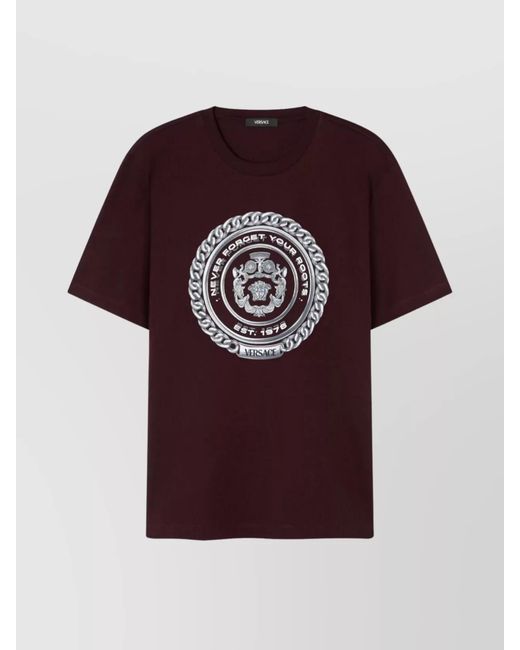 Versace Red Cotton Graphic Print Crew Neck Short Sleeve T-Shirt for men