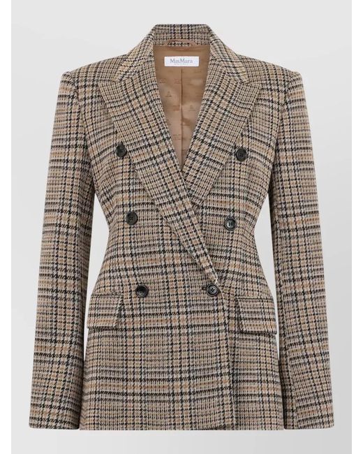 Max Mara Brown Double Breasted Checked Wool Cotton Jacket