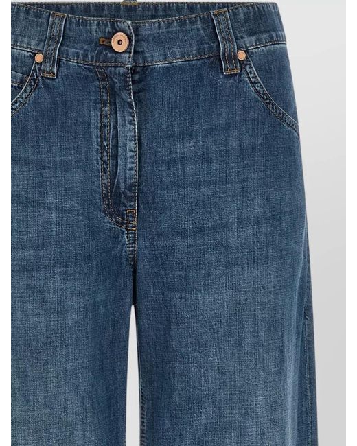 Brunello Cucinelli Blue Wide Leg Pants Belt Loops Contrast Stitching