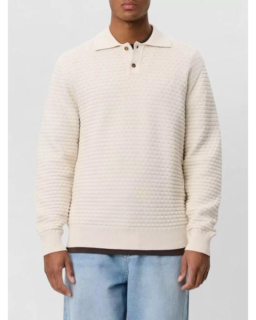 Les Deux Natural Polo Collar Textured Knit Short Sleeve Sweater for men