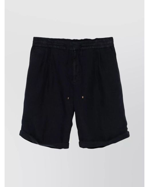 Brunello Cucinelli Blue Linen Drawstring Waistband Shorts for men