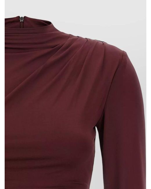 ROTATE BIRGER CHRISTENSEN Red Dress High Neckline Long Sleeves Draped