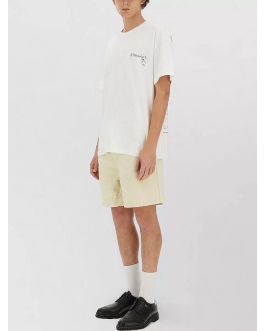 3.PARADIS White Edgar Plans Graphic Crew Neck T Shirt for men