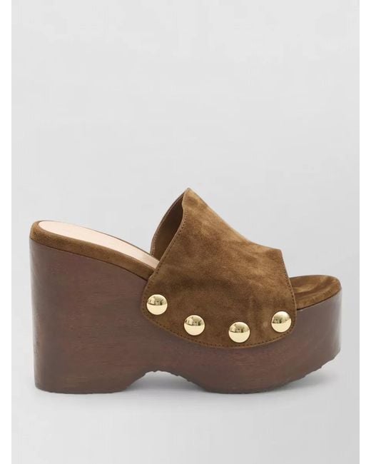 Gianvito Rossi Brown Leather Studded Wedge Sandals
