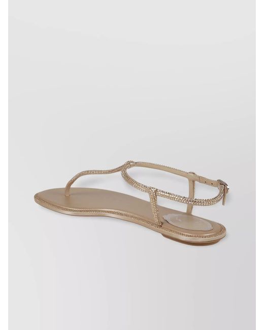 Rene Caovilla Natural Crystal-Embellished Satin Flat Sandals
