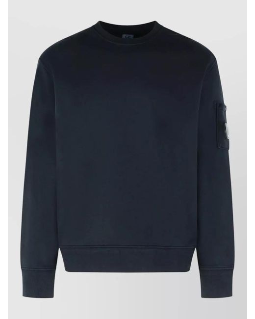 C P Company Blue Cotton Fleece Sweatshirt Lens Pocket Crewneck for men