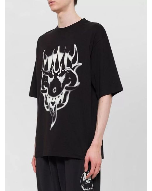 Y-3 Black Cotton Crew Neck Graphic Print T-Shirt for men