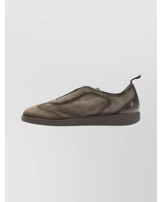 Santoni Brown Leather Slip-On Sneakers for men