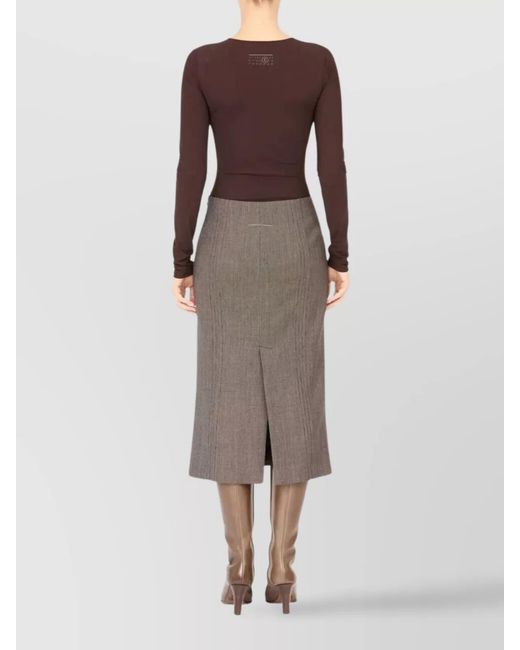 MM6 by Maison Margiela Brown Wool Patterned Midi Pencil Skirt