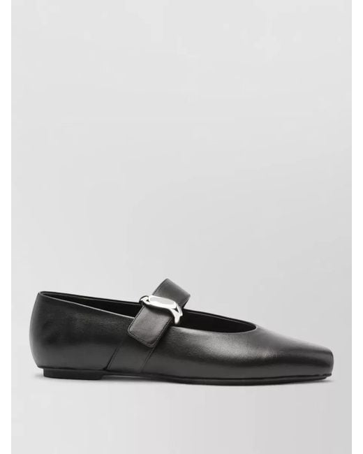 Emporio Armani Black Leather Ballet Shoes Flat Sole Square Toe