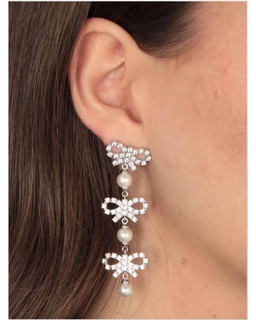 Self-Portrait White Crystal Bow Drop Earrings